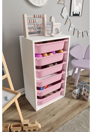 %100 Mdf - Small Mono 6 Sepetli Oyuncak Dolabı Pembe