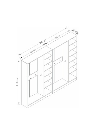 Minar Kale 210 Cm 6 Kapaklı 2b Raf Portmanto Beyaz Antrasit