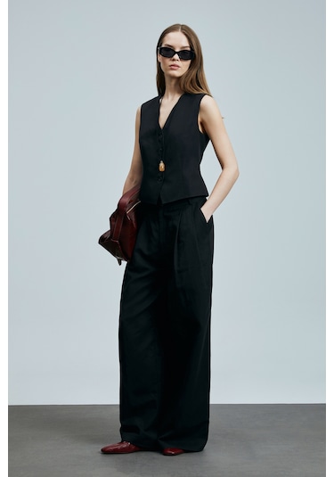 Lufian Asıa Kadın Lyocell Karışımlı Keten Pantolon Siyah Siyah 121190020100100 Siyah