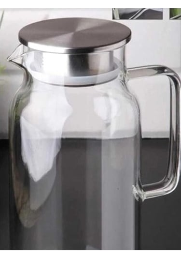 1500 Ml Borosilikat Cam Su Sürahisi - Metal Kapaklı Ve Isıya Dayanıklı