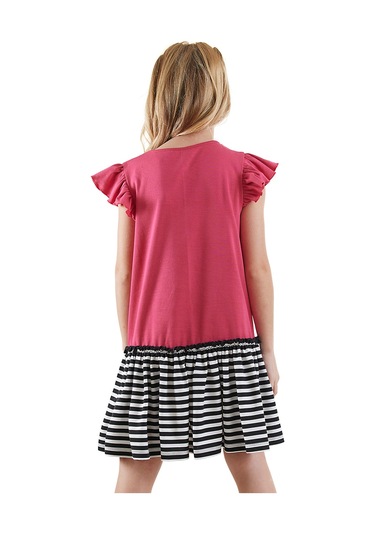 Denokids Kedicik Kız Çocuk Fuşya Yazlık Elbise Renkli Çok Renkli