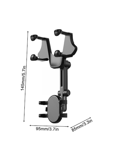 Xindoker Araç Geribakış Aynası Tutucu, 360 Dönebilen, Tek Elle Kullanıma Uygun, Ar Navigasyon İçin, Görünümü Engellemeyen Akıllı Telefon Tutucu Siyah