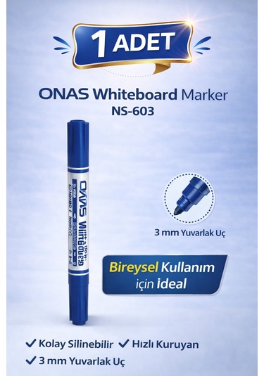 Onas Whiteboard Marker Ns-603 Mavi Tahta Kalemi 3 Mm Yuvarlak Uç 1 Adet Diğer