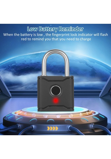 Hallow T1004d Akıllı Bt Parmak İzi Asma Kilit Şarj Edilebilir Siyah