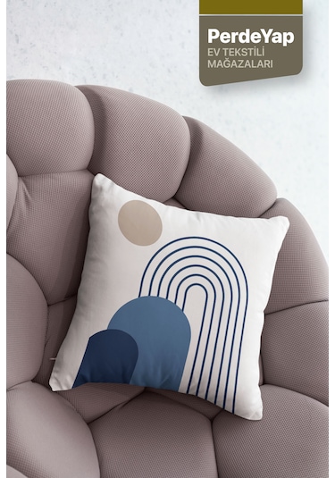 Beyaz Zemin Üzerine Lacivert Geometrik Desenli 4lü Dijital Baskıl