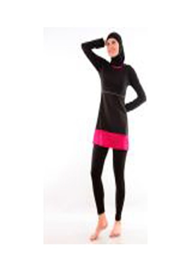 Kadın Uzun Kollu Tesettür Mayo Üstü Yapışmaz Likralı Siyah