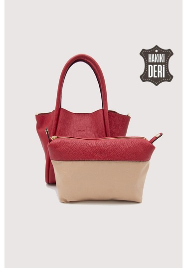 Hakiki Deri Kadın Organizerlı El Çantası Kırmızı Smr9206 Kırmızı