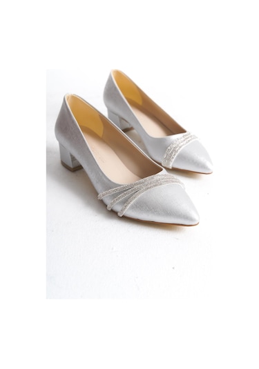 Büyük Numara Kadın Topuklu Üç Şerit Taşlı Günlük Ayakkabı 001