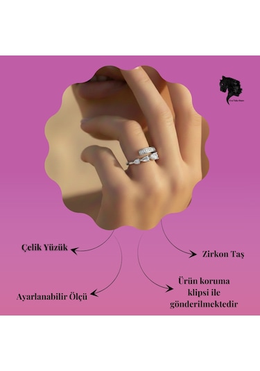 Ayarlanabilir Damla Model Zirkon Taşlı Silver Renk Çelik Yüzük Gümüş