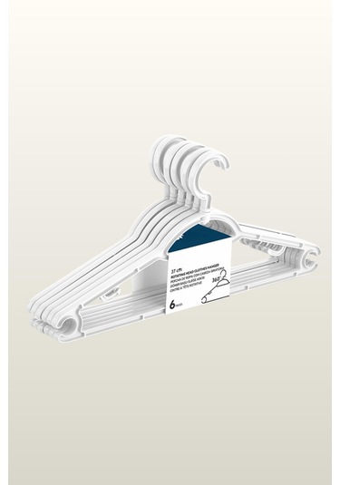37 Cm Döner Başlı Beyaz Askı 6 Lı Set Beyaz