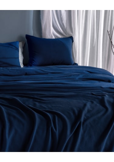 Madame Coco Marly Tek Kişilik %100 Pamuk Penye Lastikli Nevresim Takımı - Lacivert 8684427199008 Lacivert