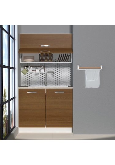 Decoraktiv Mini 100y Mdf Hazır Mutfak Dolabı - Tezgah Dahil - Naturel Ceviz