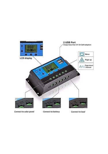 Moveevo 12v/24v Güneş Paneli Kontrolörü Mppt, Lcd Ekranlı, 100a, Usb Çıkışı, Aşırı Akım Korumalı Güneş Şarj Regülatörü