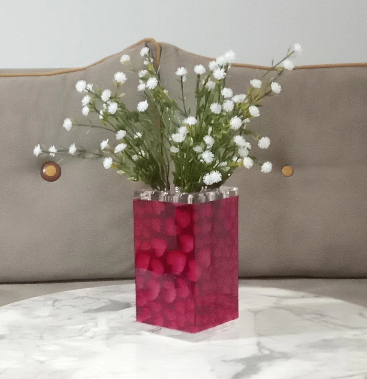 2 Adet Vazo Dahil,vazoda Çiçek,beyaz Yapay Çiçek,vazo Dekoratif Kalpli 7x7x17cm Çok Renkli