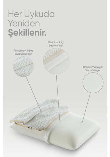 Visko Yastık - Ortopedik Uyku Yastığı - Tombul Düz Visco Yastık - Cilt Dostu Anti Uv Beyaz
