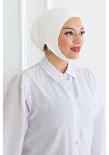 Kadın Tesettür Geniş Hacimli Pratik Ense Ve Çene Altından Geçmeli Kaymayan Bone Ekru Çeneli Bone Ekru