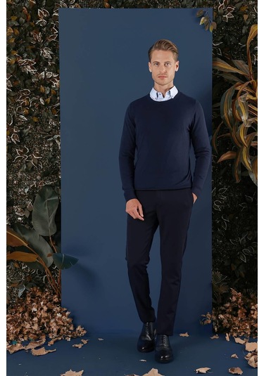 Tr 858 Slim Fit Lacivert Klasik Triko Lacivert