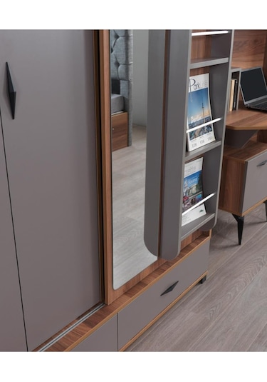 Defne Sürgülü Gardırop Aynalı Çekmeceli 150x60x200