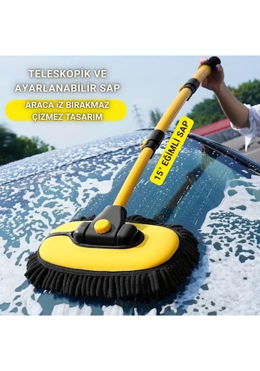 Polham 100cm Uzayabilen Teleskopik Saplı Kuru Islak Araç Temizleme Fırçası, İz Ve Çizik Bırkaz Fırça