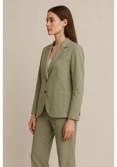 Kadın Haki Takım Elbise - Ceket Ve Yüksek Bel Pantolon İkili Takım Çok Renkli