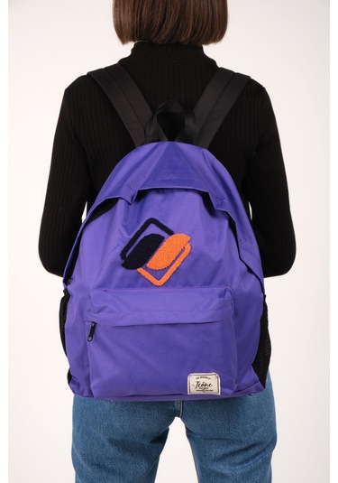 Icone Mor Önü Nakışlı, Laptop Bölmeli Unisex Sırt Çantası, Okul Çantası, Back To School pembe