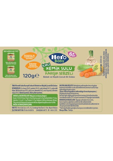 Hero Baby İlikli Kemik Sulu Karışık Sebzeli 6+ Ay Kavanoz Maması 120 G