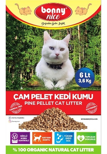 Bonny Nice Doğal Pellet Çam Peleti Kalın Kedi Kumu 10 x 6 L