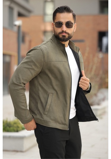 Basic Baharlık Süet Ceket - Sade Ve Şık Stil Haki Süet