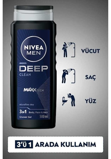 Men Erkek Deep Dimension Banyo Ve Duş Jeli 500ml, 3'ü1 Arada Komple Bakım, Vücut Saç Ve Yüz Diğer