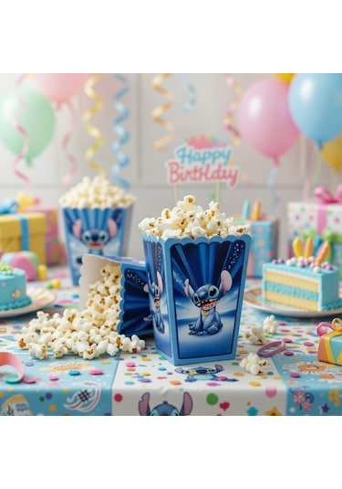 Stitch Mısır Kutusu 8'li Pop Corn Kabı Doğum Günü Parti Süsü