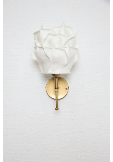 Dekor Yapay Eva Gül Üst Beyaz-metal Eskitme Gold Ledli Duvar Aydınlatması Aplik Beyaz