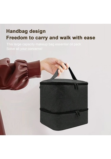 Novahub Çift Katmanlı Kozmetik Çantası, Grand Kapasiteli Taşınabilir Tırnak Alet Çantası Siyah Siyah