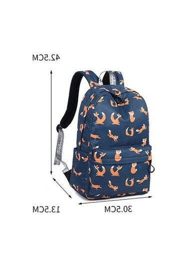 Dancemonkey Sevimli Tilki Baskı Kadın Okul Sırt Çantası Mavi, Su Dayanıklı, 20-35 L, Polyester, Kısa Kollu Mavi Mavi