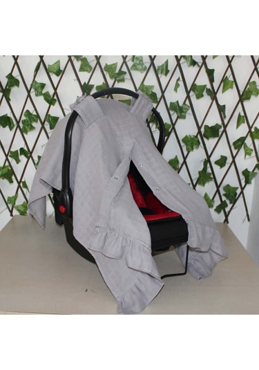 Pamuk Müslin Kumaş Puset Örtüsü Çıt Çıt Ve Fırfır Desenli Gri Puset Örtüsü Açık Gri