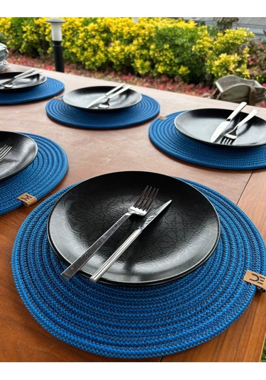6 Lı Yuvarlak Supla Takımı Kolay Temizlenebilir, Modern Sofralar İçin Petrol Mavisi