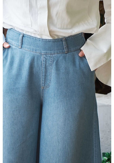 1153-denim Püsküllü Pantolon Etek Açık Mavi Açık Mavi