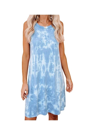 Sones Bayanlar İçin Batik Baskılı Gevşek Yuvarlak Yaka Yelek Elbise Orta Boy A Kesim Etek Turuncu Kırmızı