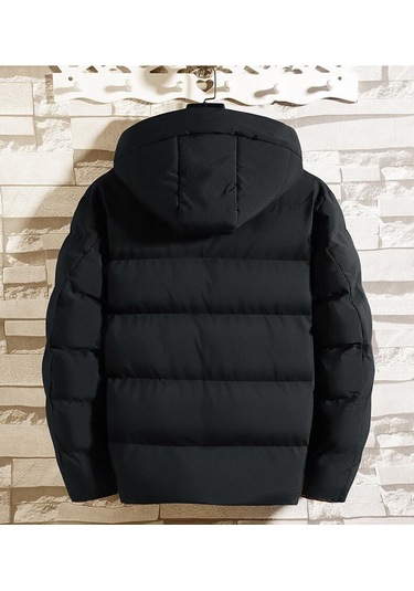Kalınlaştırılmış Kapüşonlu Günlük Erkek Pamuklu Ceket Siyah