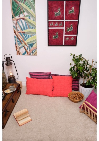 Peraluna Foam Pıllow Şifon Şerit Triko Yastık Kılıfı 60x40 Cm Koral - Koral