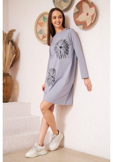 Darlin Moda Açık Gri Düğme Detaylı Tunik DM60346 Gri