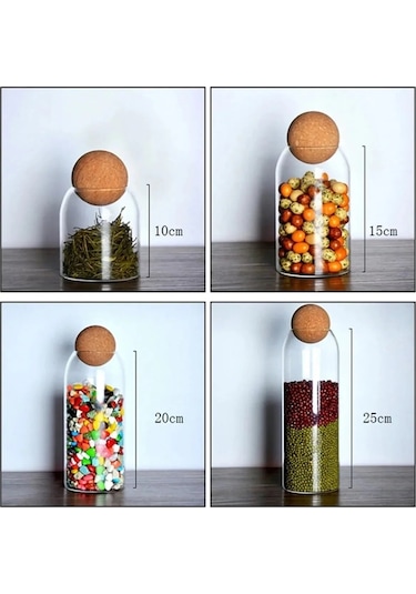 4'lü Top Mantar Kapaklı Cam Kavanoz Ve Baharatlık Seti Düz Şeffaf