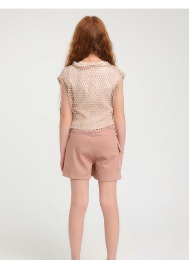 Kız Çocuk Tasarım File Bluz İç Bluz Hariçtir -15978 Bej