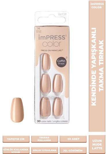 İmpress Color Kendinden Yapışkanlı Takma Tırnak Uzun Nude Latte