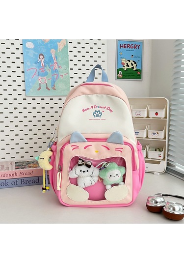 Sevimli Büyük Kapasiteli Trend Şeffaf Okul Çantası Pembe