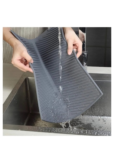 Rotanev Gri Büyük Boy Silikon Su Toplamaz Bulaşık Kurutma Matı Bulaşıklık - Bulaşık Altlığı 44 X 33 Cm