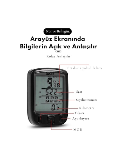 Monozone Km Sayacı Işıklı Lcd Ekran Çok Fonksiyonlu Hızgöstergesi Siyah
