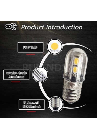 E10 Led Ampul 220v 230v Ac Enerji Tasarruflu Led Gösterge Işığı 8mm Vida Tabanı 3030 4smd Led Yonga Seti Yükseltme Lambası, Sıcak Beyaz 4'lü Paket Hy