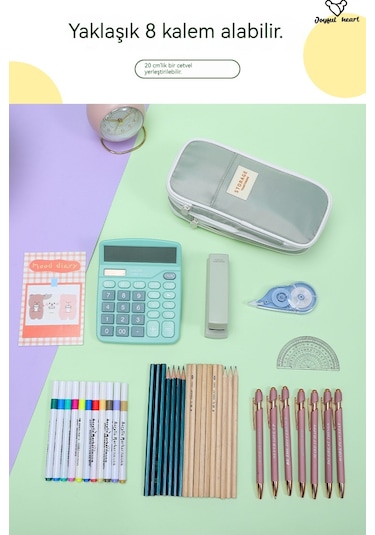 Basit Çift Katmanlı Geri Çekilebilir Büyük Kapasiteli Kalem Kutusu Yeşil