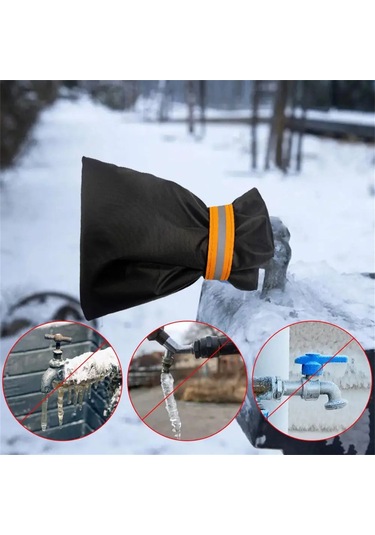 Qingmipy Kışlık Dışarıdaki Muslukları Koruma Kılıfı, Oxford Kumaş, Isı Yalıtımı, Reflektif Siyah, 26x64 Cm