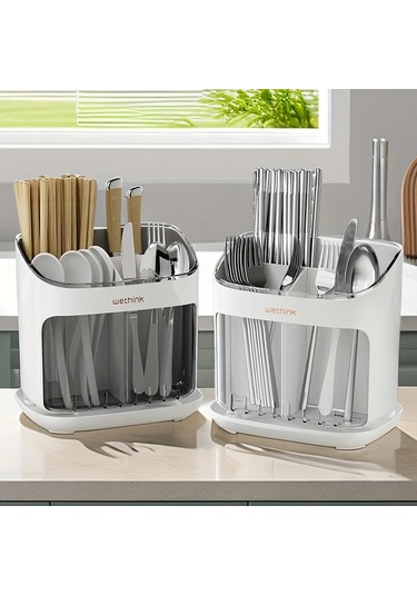 Fochsia Yeşil Duvara Monte Veya Tezgah Üstü Plastik Çatal Bıçak Saklama Kutusu - Büyük Kapasiteli Sökülebilir Kapak Yeşil